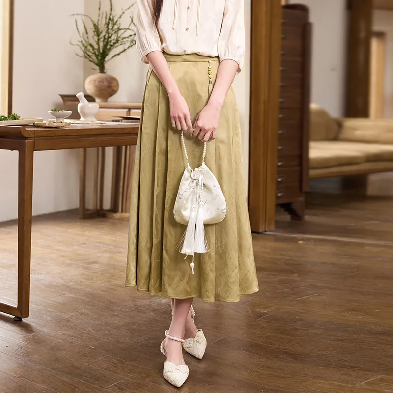 XIANGYING Casual Long Skirt Women's Camel-3