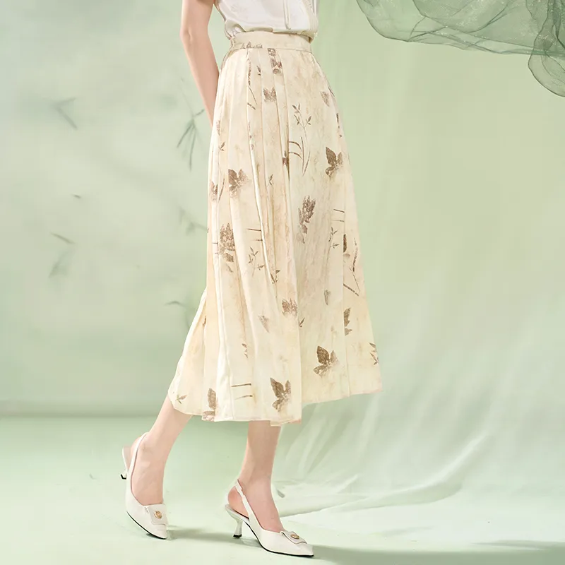 XIANGYING Casual Long Skirts Women's Khaki-3