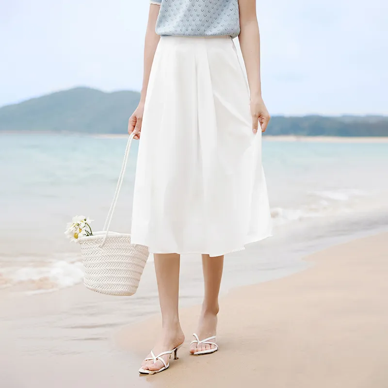 XIANGYING Casual Long Skirt Women's White-2