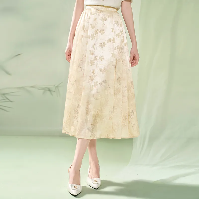 XIANGYING Casual Long Skirt Women's Beige-4