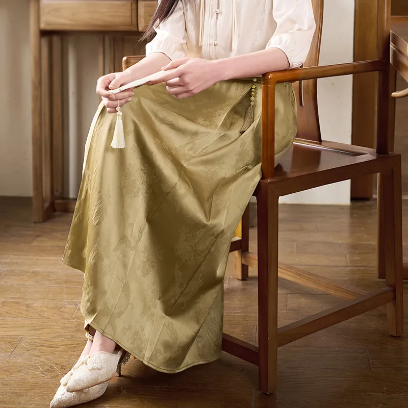 XIANGYING Casual Long Skirt Women's Camel-5