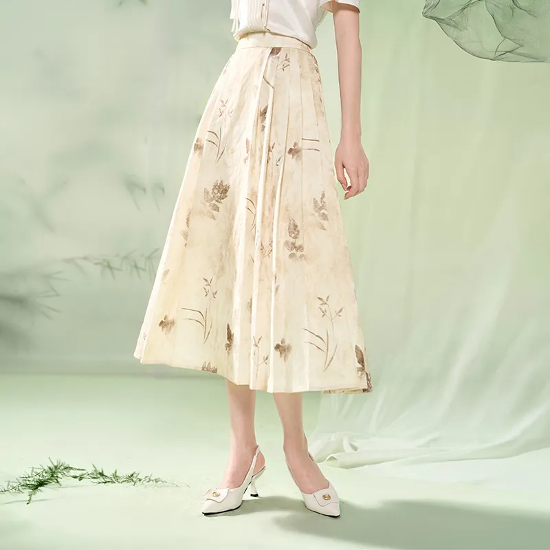 XIANGYING Casual Long Skirts Women's Khaki-4