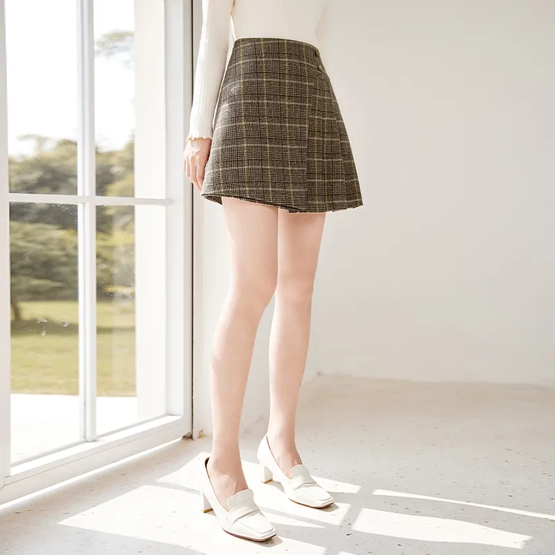 XIANGYING Casual Short Skirts Women's Milk Coffee-4