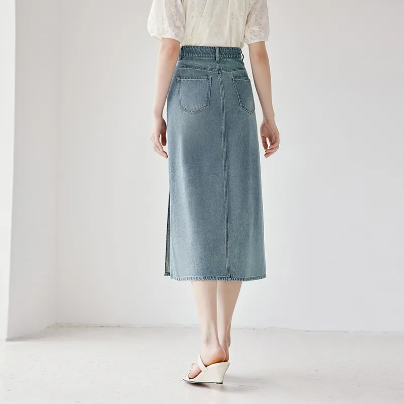 XIANGYING Denim Long Skirt Women's Blue-5