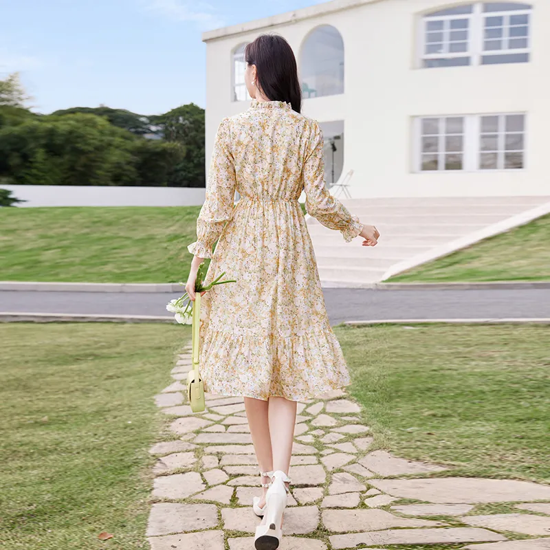 XIANGYING Long Sleeved Dresses Women's Orange-3