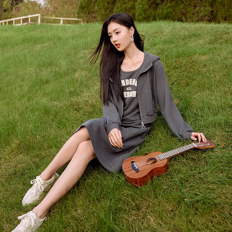 XIANGYING Skirt Set Women's Gray-4
