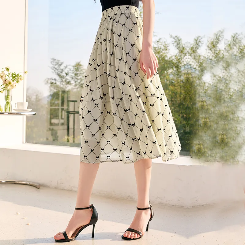 XIANGYING Casual Long Skirt Women's Khaki-3