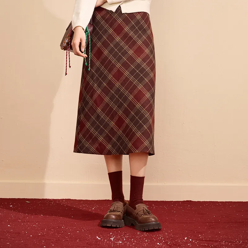 XIANGYING Casual Long Skirts Women's Red-4