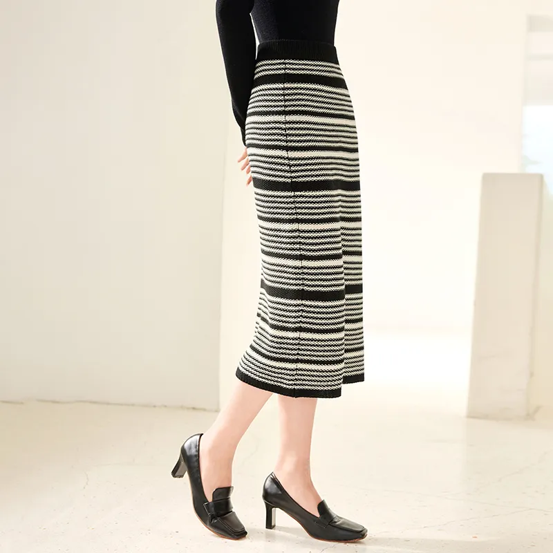 XIANGYING Knit Long Skirts Women's Black-4
