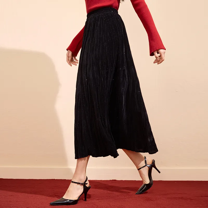 XIANGYING Casual Long Skirt Women's Black-3