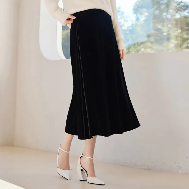 XIANGYING Casual Long Skirts Women's Black-3