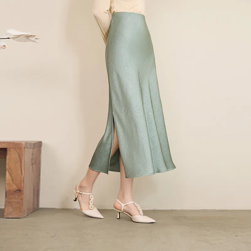 XIANGYING Casual Long Skirt Women's Green-2