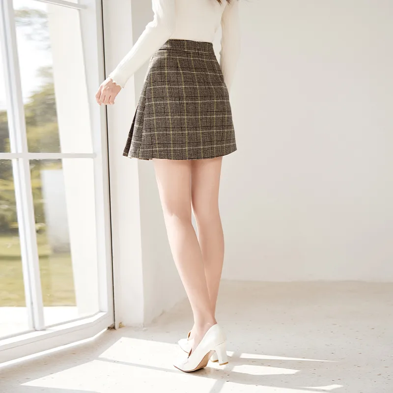XIANGYING Casual Short Skirts Women's Milk Coffee-3