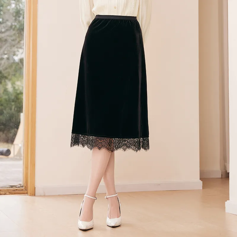 XIANGYING Casual Long Skirt Women's Black-3