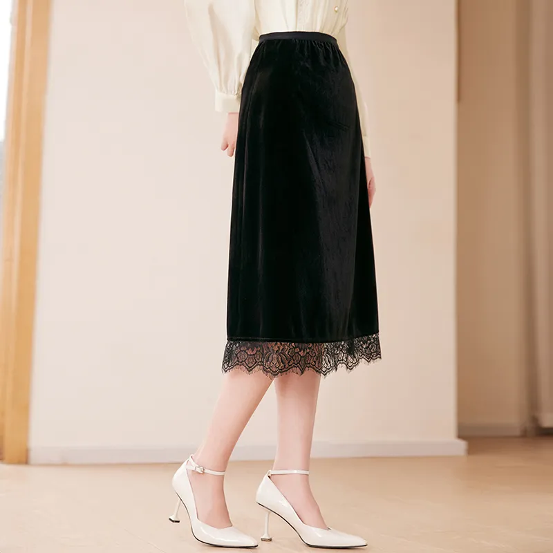 XIANGYING Casual Long Skirt Women's Black-5