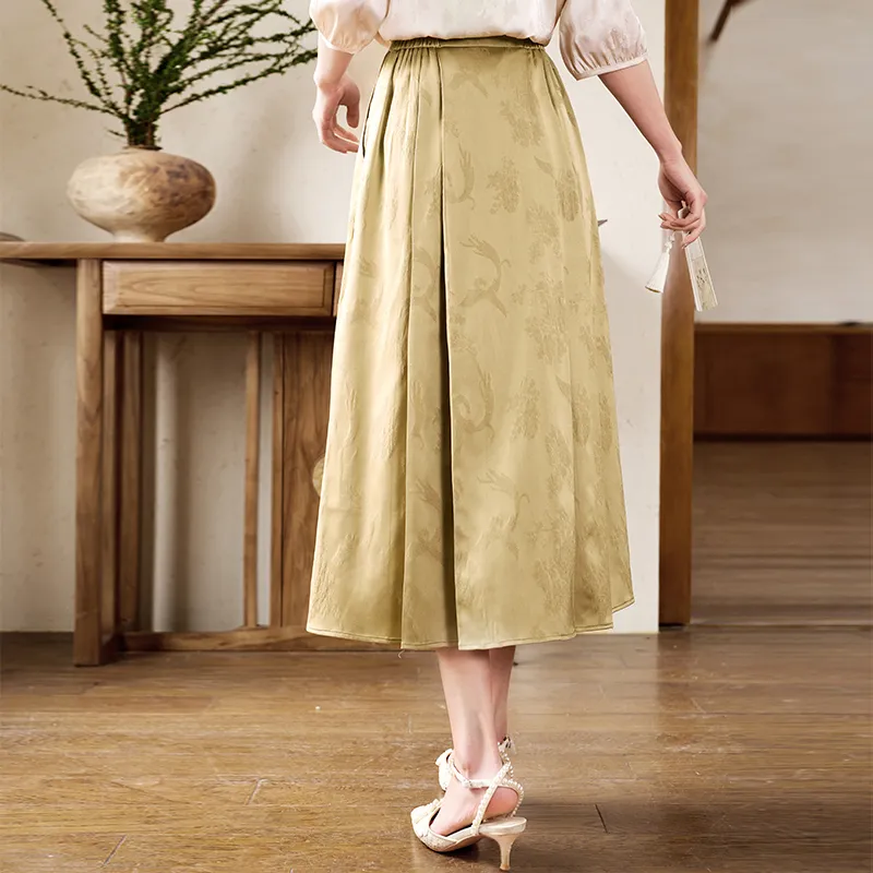 XIANGYING Casual Long Skirt Women's Camel-4