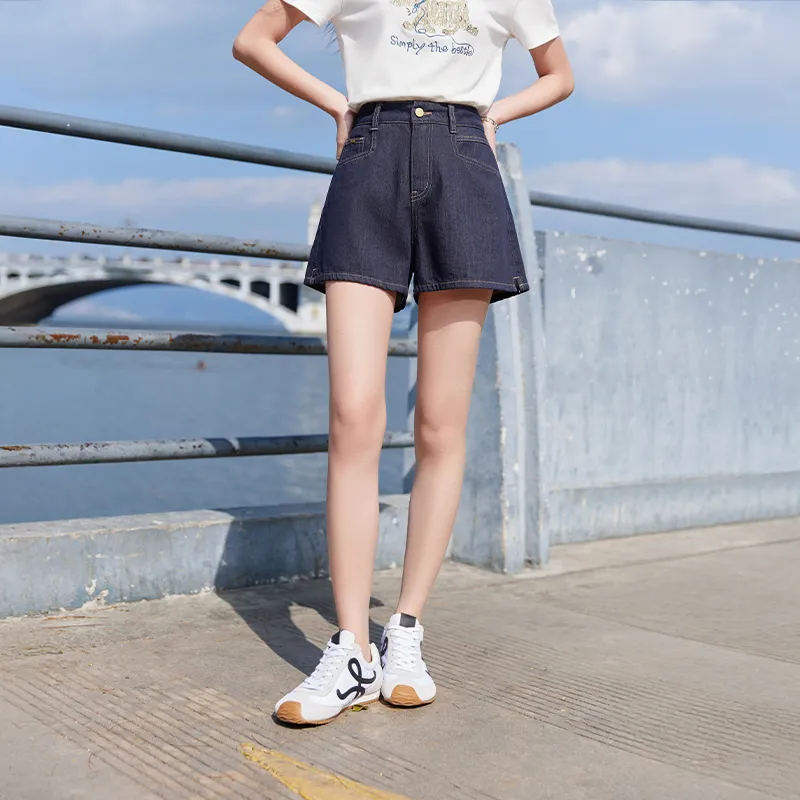 XIANGYING Denim Shorts Women's Navy Blue-3
