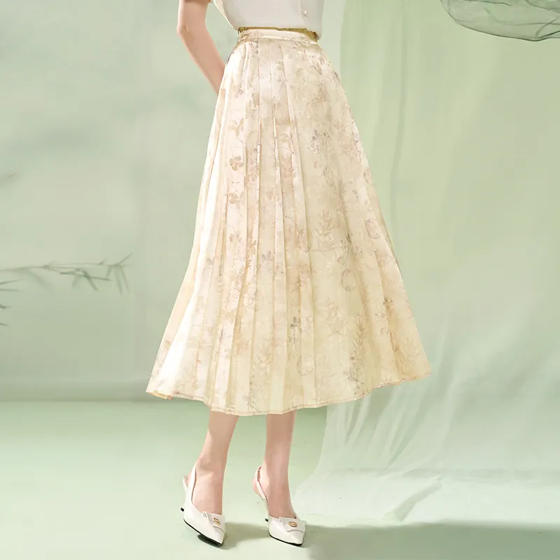 XIANGYING Casual Long Skirt Women's Beige-2