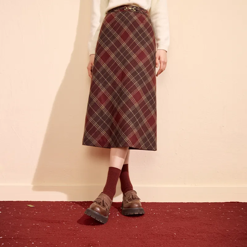 XIANGYING Casual Long Skirts Women's Red-2