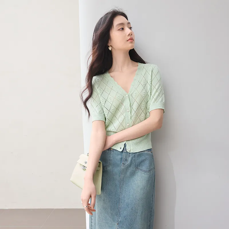 XIANGYING Knitwear Women's Light Green-3