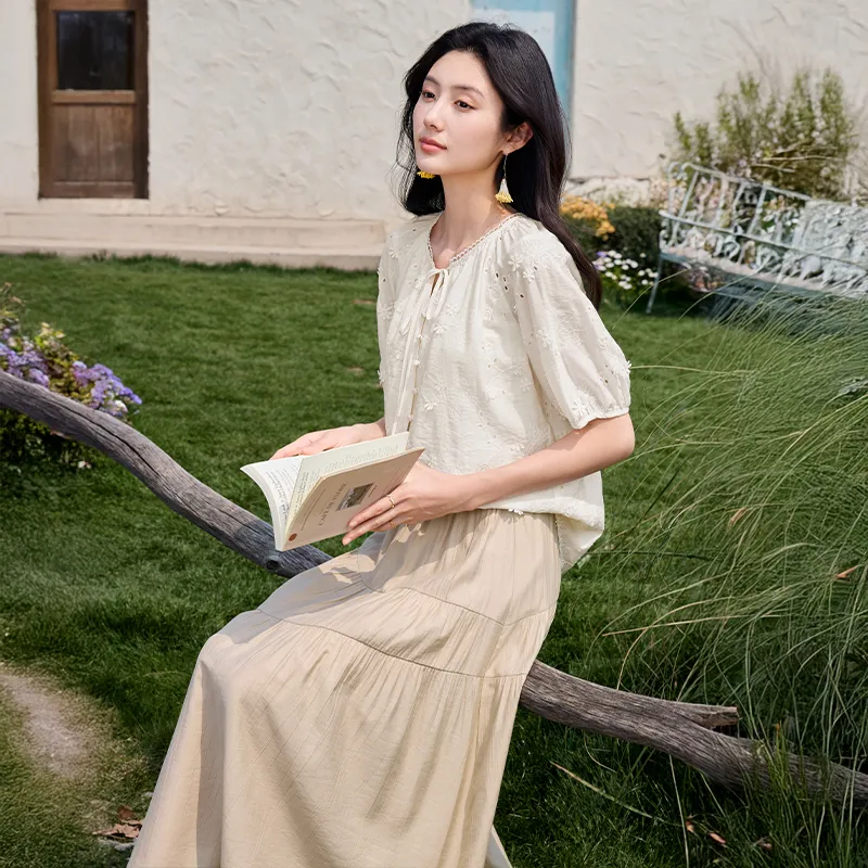 XIANGYING Shirts Women's Heron White-4