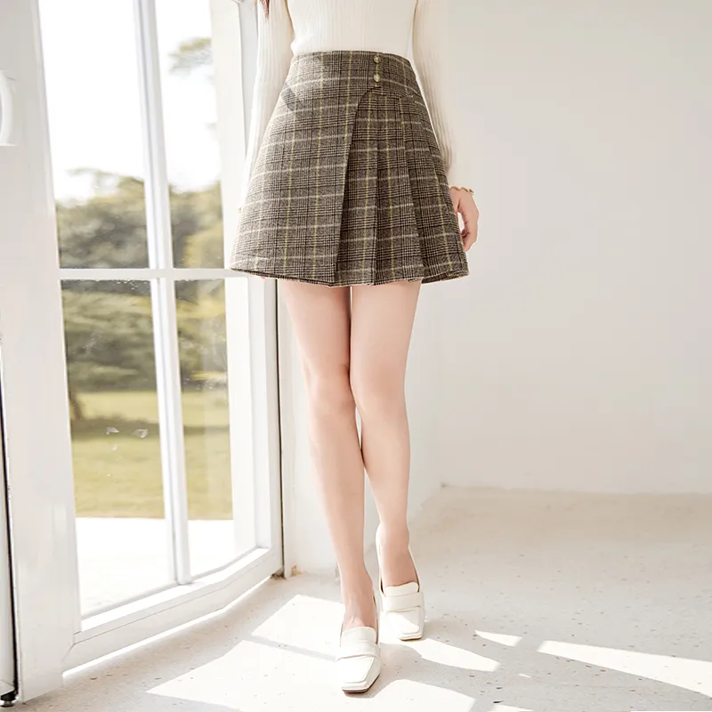 XIANGYING Casual Short Skirts Women's Milk Coffee-2