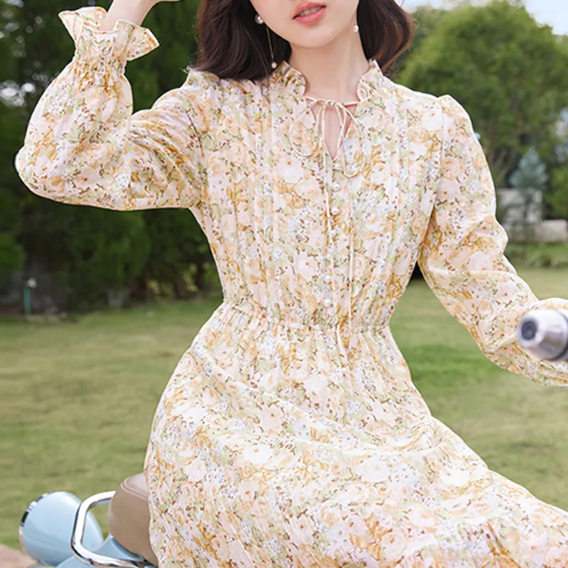 XIANGYING Long Sleeved Dresses Women's Orange-2