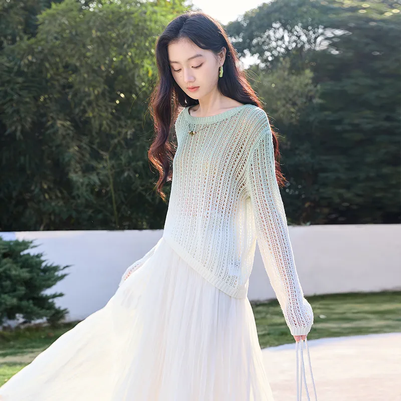 XIANGYING Knitwear Women's Light Green-4
