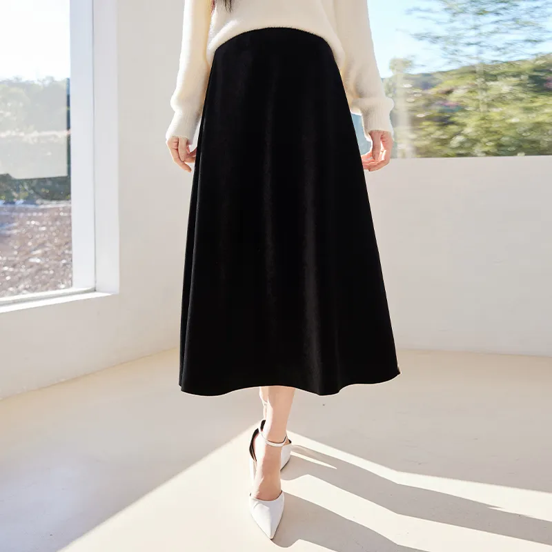 XIANGYING Casual Long Skirts Women's Black-5