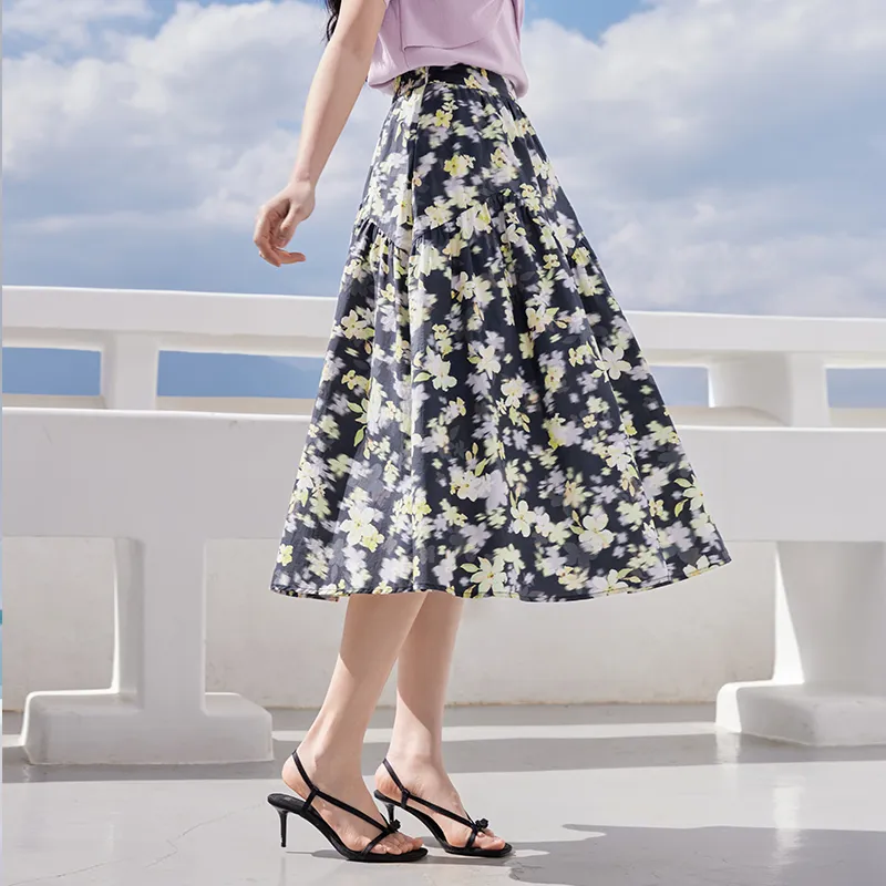 XIANGYING Casual Long Skirt Women's Purple-4