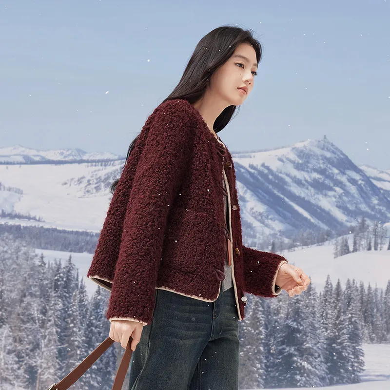 XIANGYING Velvet feel Coat Women's Ancora Red-4