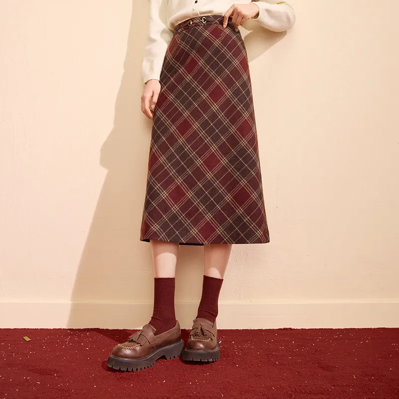 XIANGYING Casual Long Skirts Women's Red-3