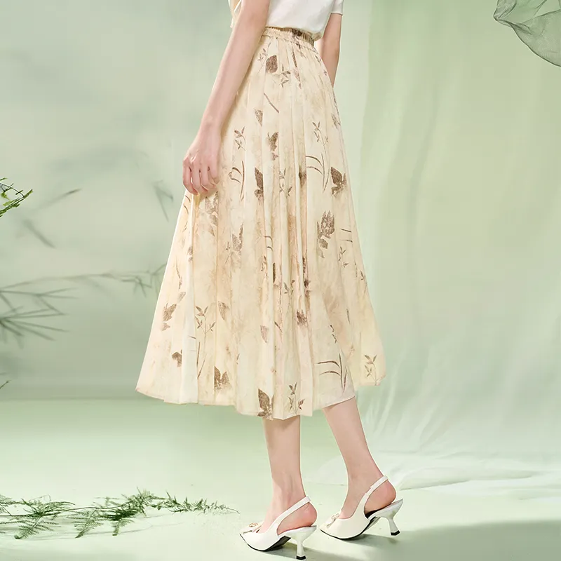 XIANGYING Casual Long Skirts Women's Khaki-5