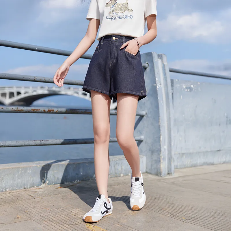 XIANGYING Denim Shorts Women's Navy Blue-2