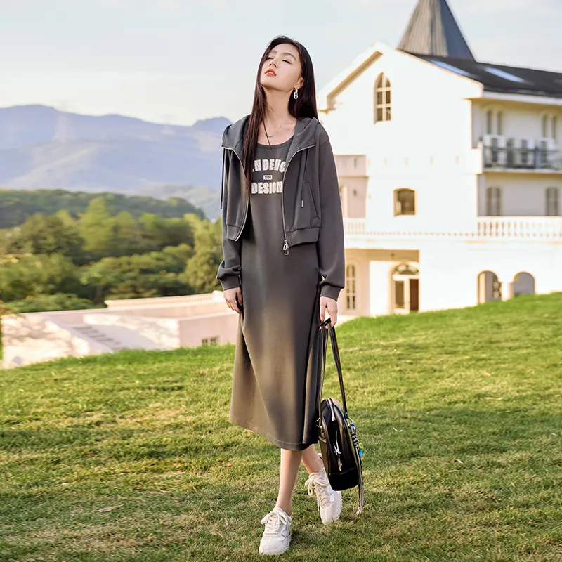 XIANGYING Skirt Set Women's Gray-6