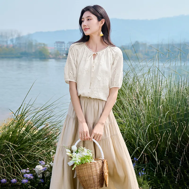 XIANGYING Shirts Women's Heron White-6