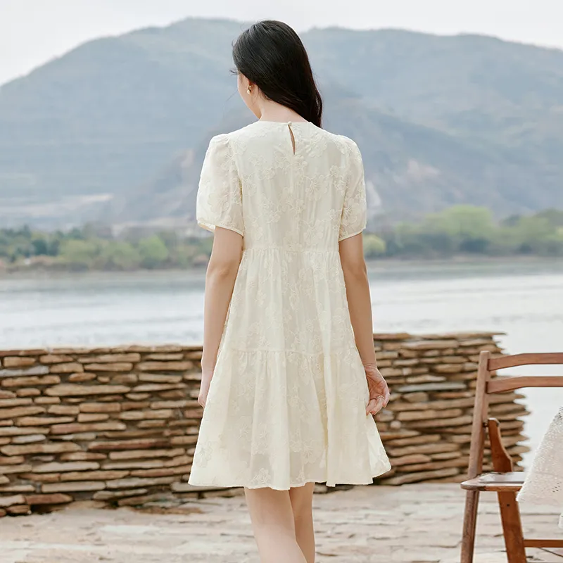 XIANGYING Short Sleeved Dress Women's Ecru-2