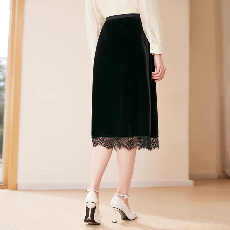 XIANGYING Casual Long Skirt Women's Black-4
