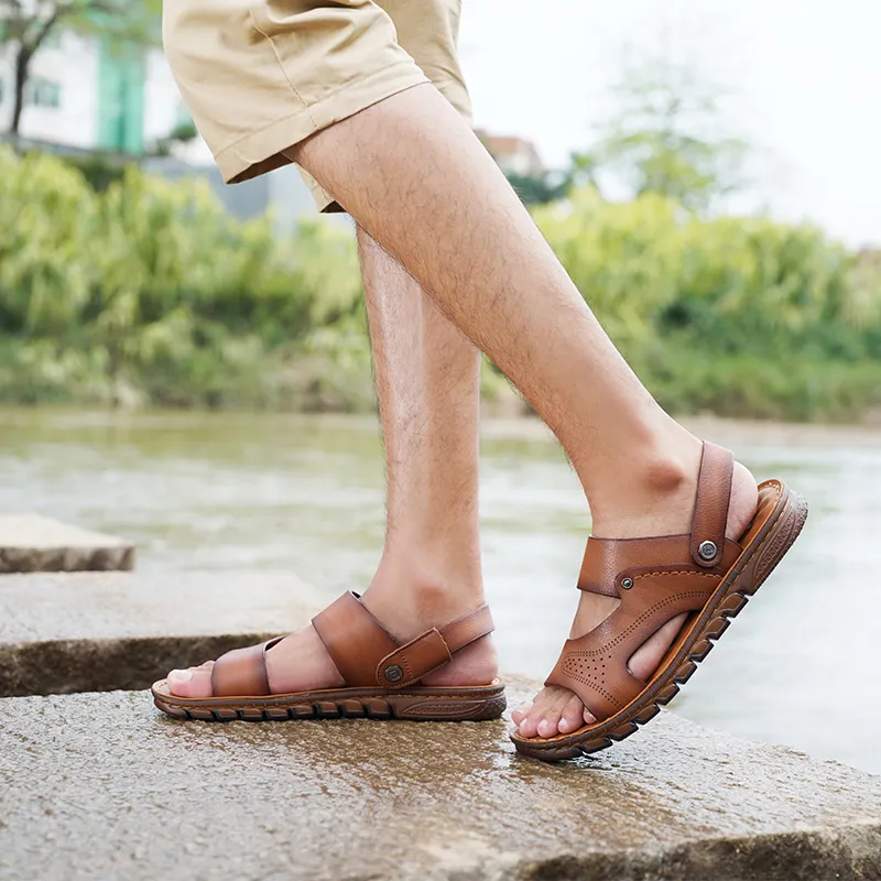LAORENTOU Beach Sandals Men Brown, Khaki-10