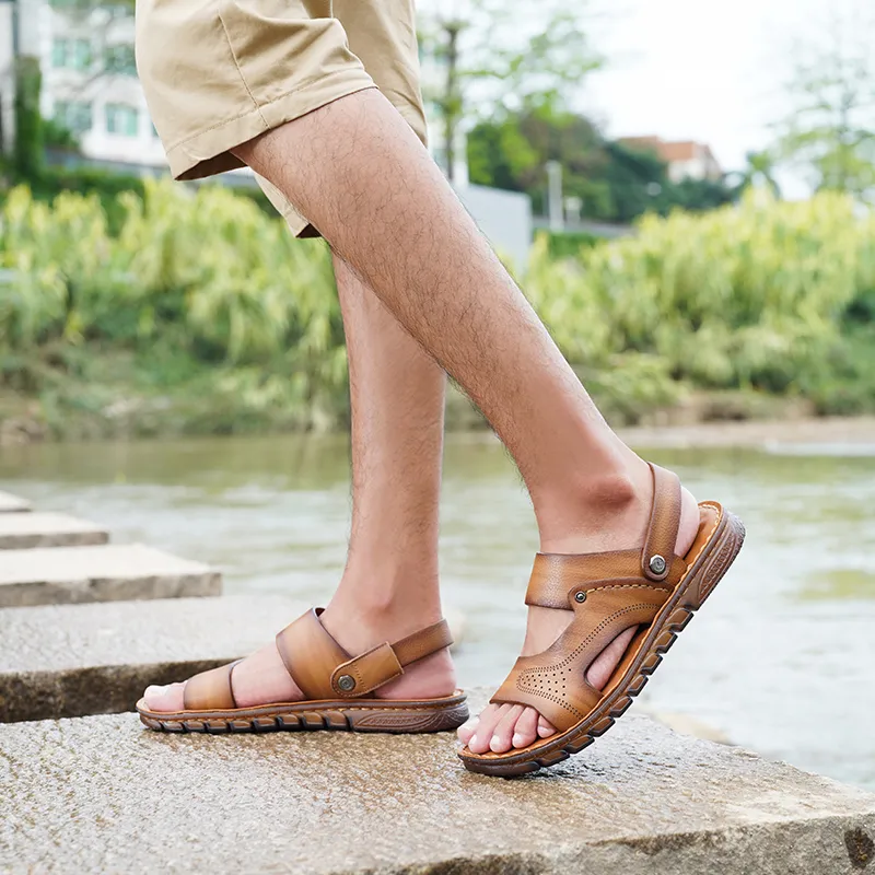 LAORENTOU Beach Sandals Men Brown, Khaki-4