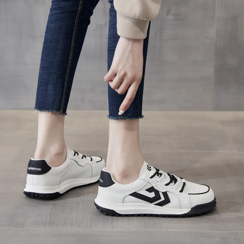 LAORENTOU Durable Lightweight And Breathable Low Top Skateboard Shoes 2cm Women's Beige Black-5