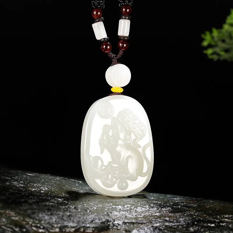Treasure Necklaces White Jade/Pale Greenish White Jade Unisex-1