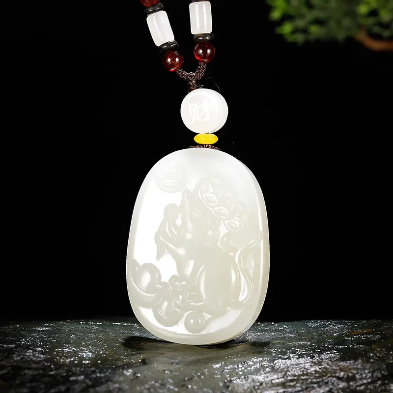 Treasure Necklaces White Jade/Pale Greenish White Jade Unisex-3