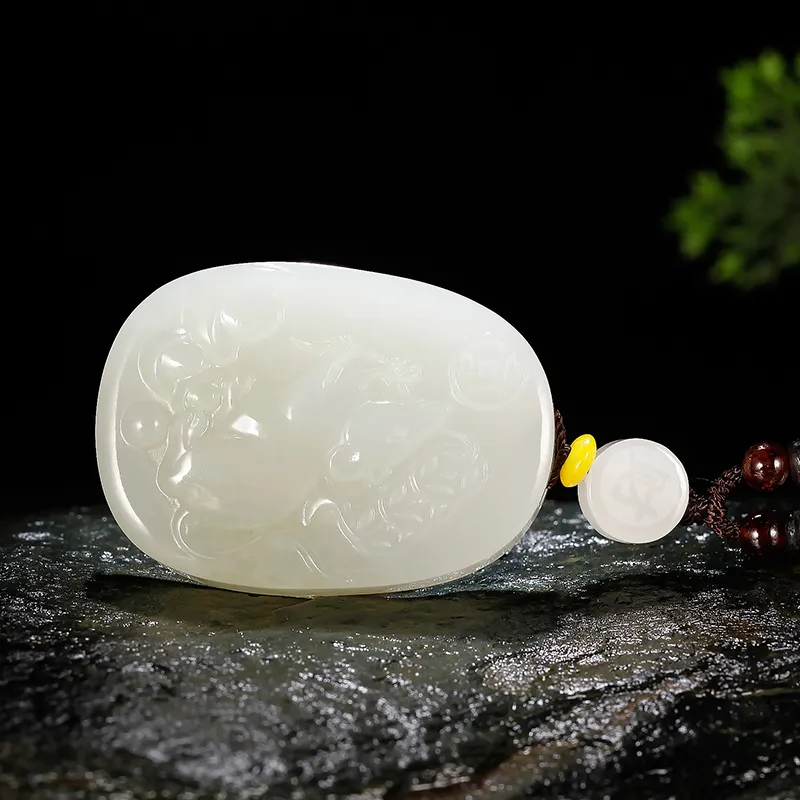Treasure Necklaces White Jade/Pale Greenish White Jade Unisex-6