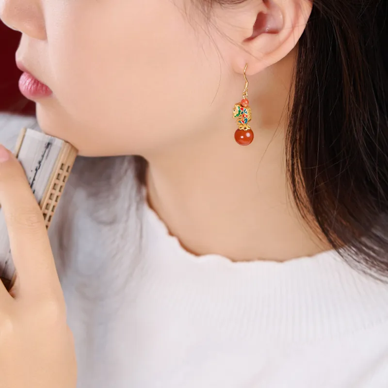 Linguanying Southern Red Agate Earrings Women's-2