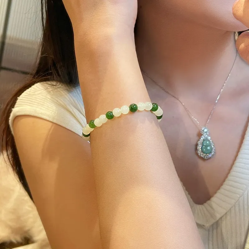 Linguanying Beaded Bracelet White Jade Women's-1