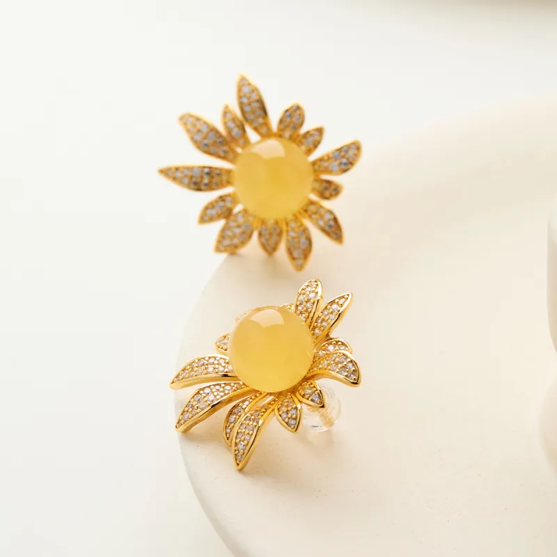 Linguanying Amber Beeswax Stud Earrings Women's-2
