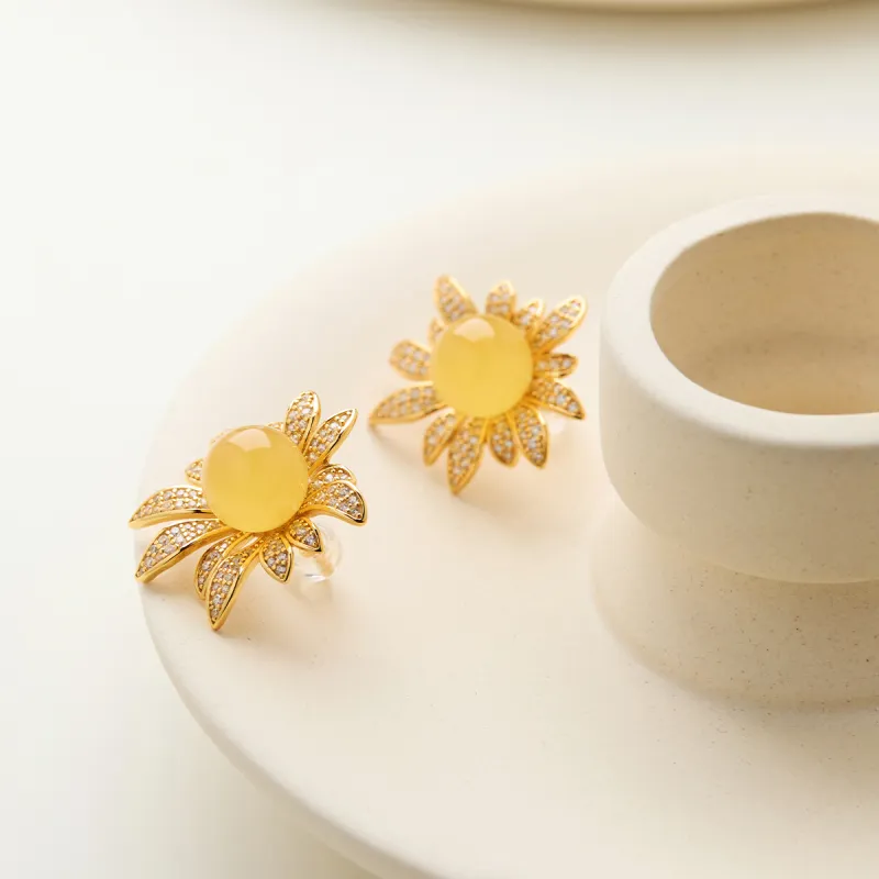 Linguanying Amber Beeswax Stud Earrings Women's-5