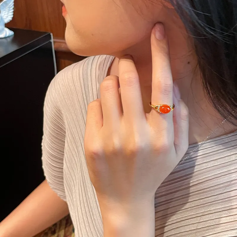 Linguanying Southern Red Agate Rings Women's-4