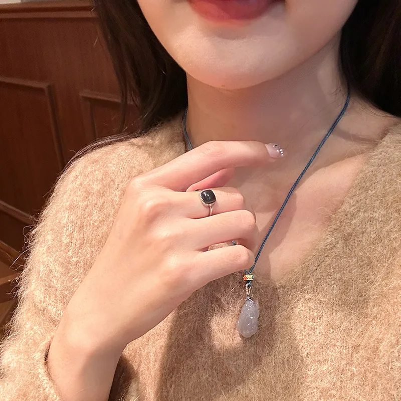 Linguanying Hetian Jade Rings Smoky Purple Women's-5